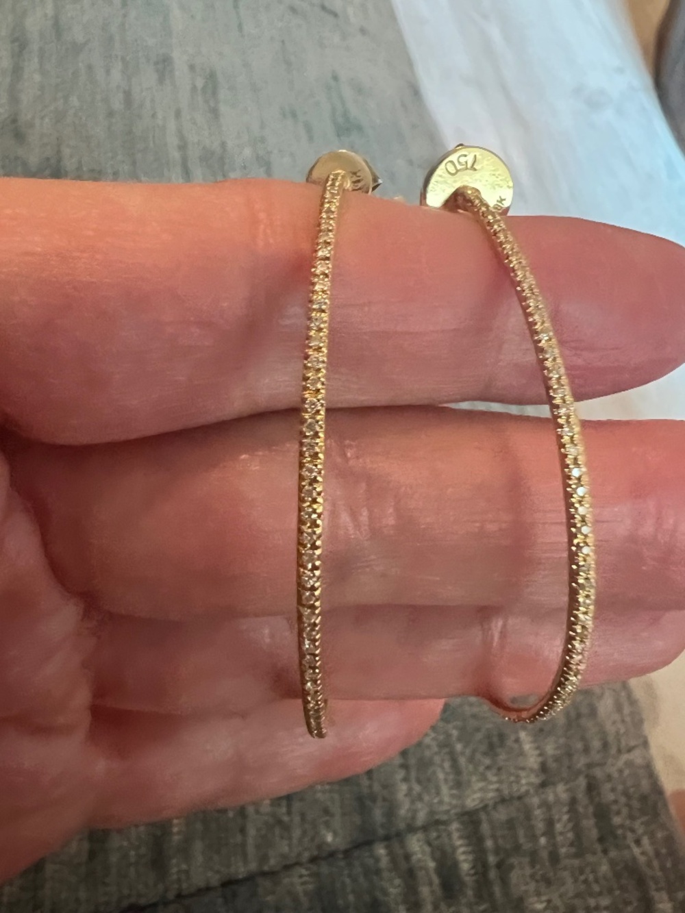 18 karat yellow gold inside outside diamond hoop earrings